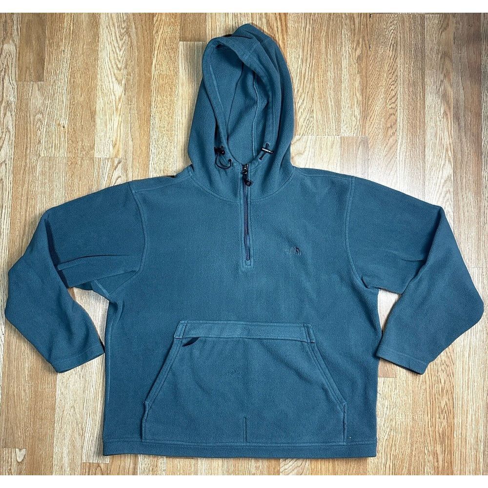 The‎ North Face Jacket Mens Medium Gray 1/2 Zip Fleece Hoodie Front Zip Pouch